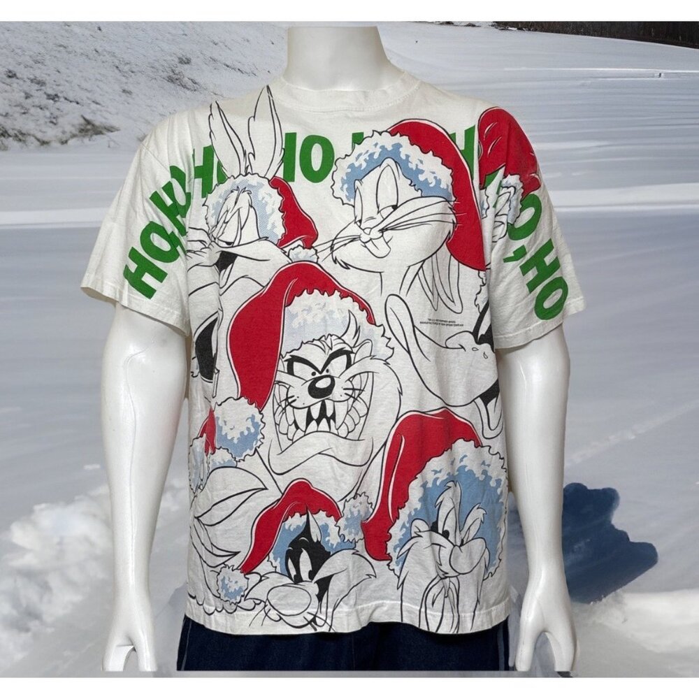 Vtg Warner Bros Shirt Looney Balls & Hos Christmas Double Sided Single Stitch